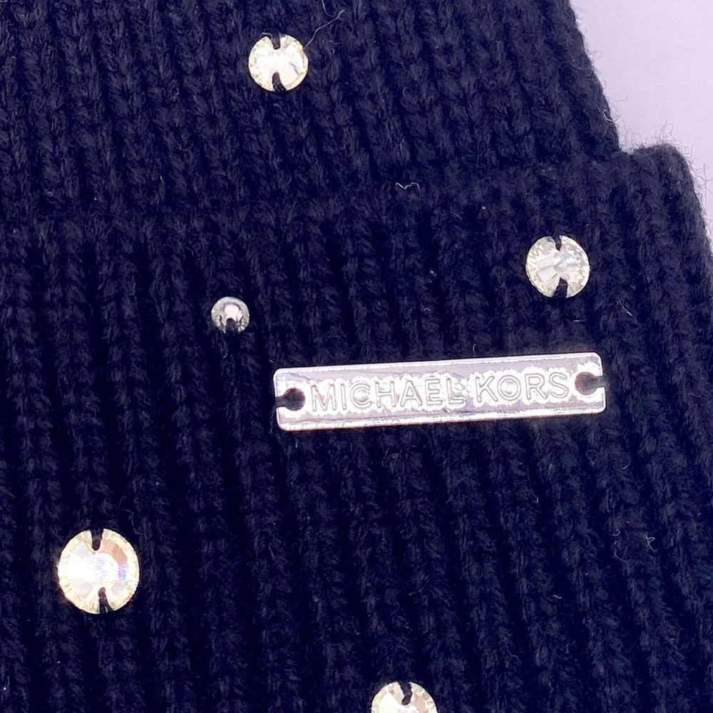 Michael Kors Crystal Embellished Logo Beanie Hat and Gloves Set Acrylic - Picture 6 of 11